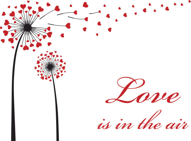 蒲公英与红色的心，向量图片下载