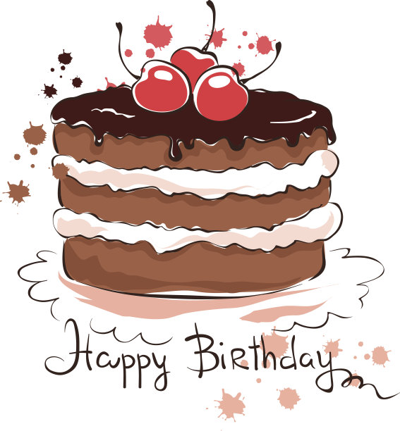 矢量插图-巧克力蛋糕与樱桃图片下载