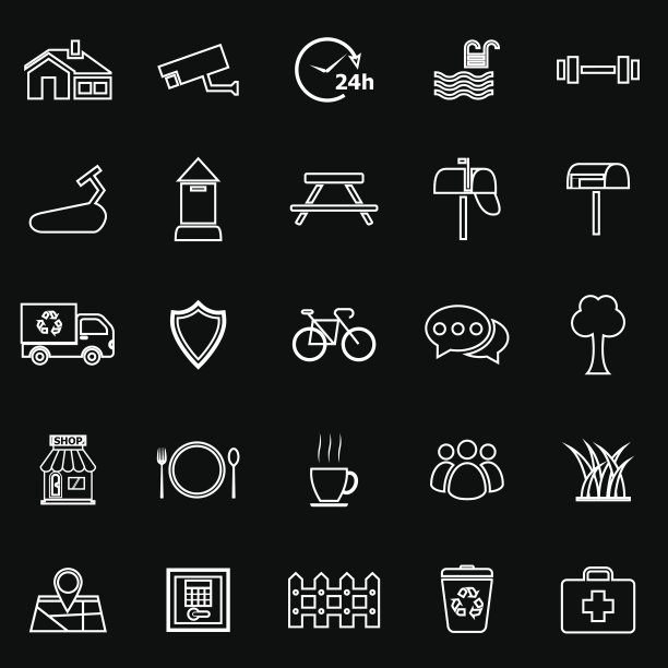 村庄线图标在黑色的背景图片下载