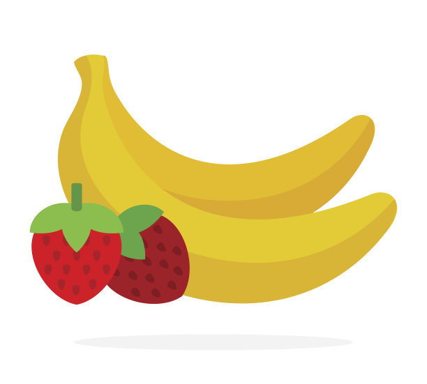 香蕉和草莓矢量平面材料设计孤立的对象在白色的背景。图片下载