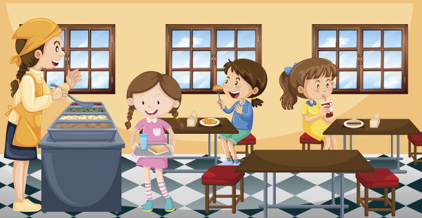 孩子们在食堂吃午饭素材图片