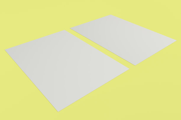 两张黄色背景的空白白色传单模型图片下载