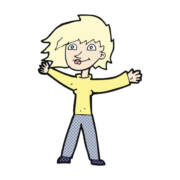 漫画卡通兴奋的女人挥手图片下载