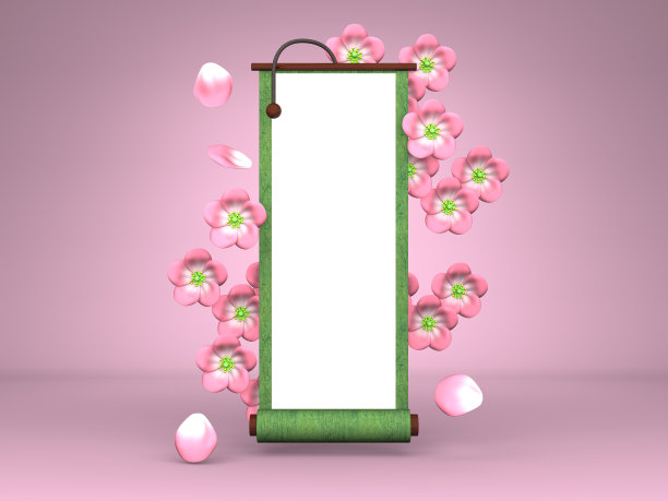 樱花和滚动在粉红色的背景图片下载