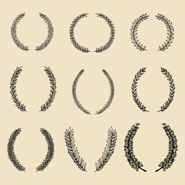 手绘花卉月桂花环矢量素材图片下载