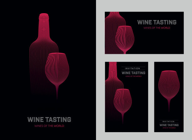 设计模板与现代插图的葡萄酒杯和酒瓶图片下载