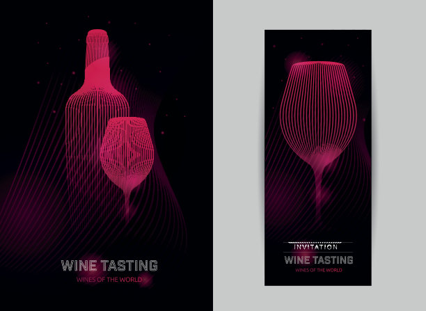 设计模板与现代插图的葡萄酒杯和酒瓶图片下载