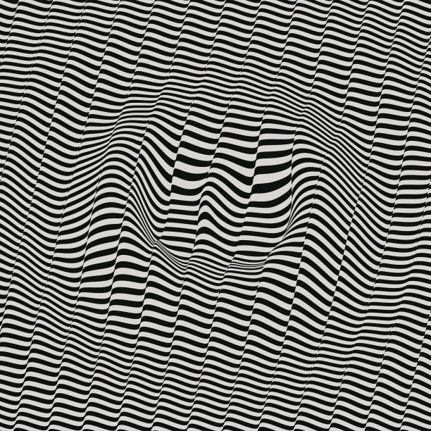三维波浪背景。黑白图案。带有光学错觉的图案。矢量插图。素材图片