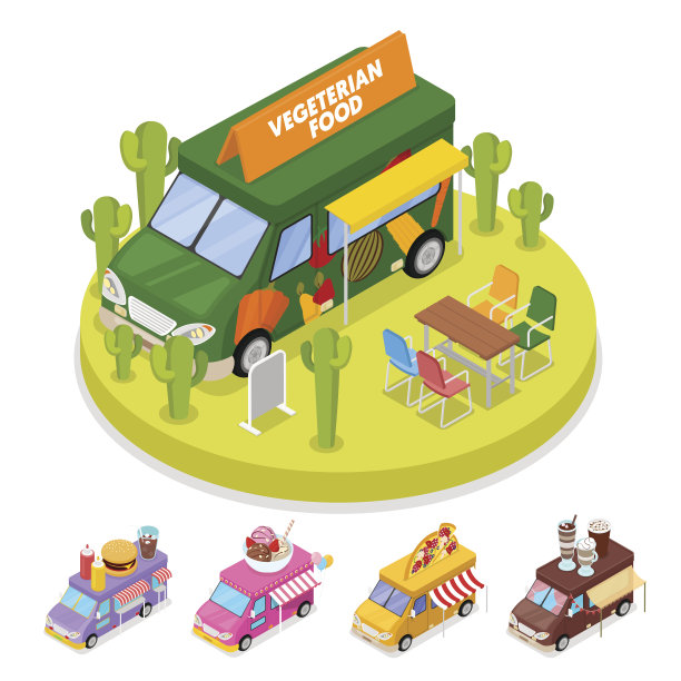 等距街头素食餐车图片下载