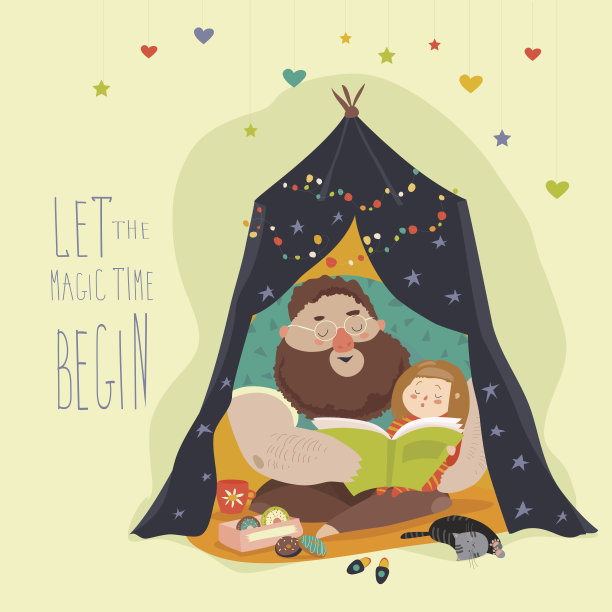 父亲在给女儿读书素材图片