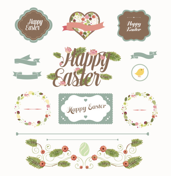 复活节卡片的矢量元素图片下载