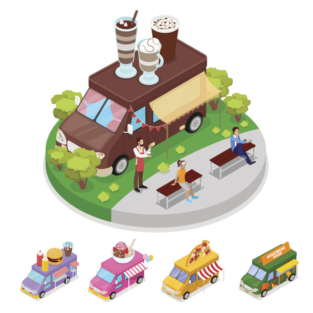 与人一起的等距街头餐车咖啡馆图片下载