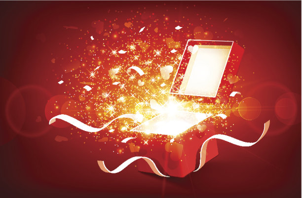 礼品盒与飞的心图片下载