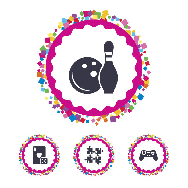 保龄球和赌场的标志。视频游戏操纵杆。图片下载