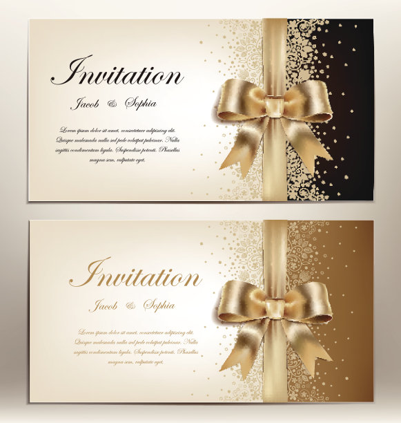 带着金丝带和蝴蝶结的结婚请柬图片下载