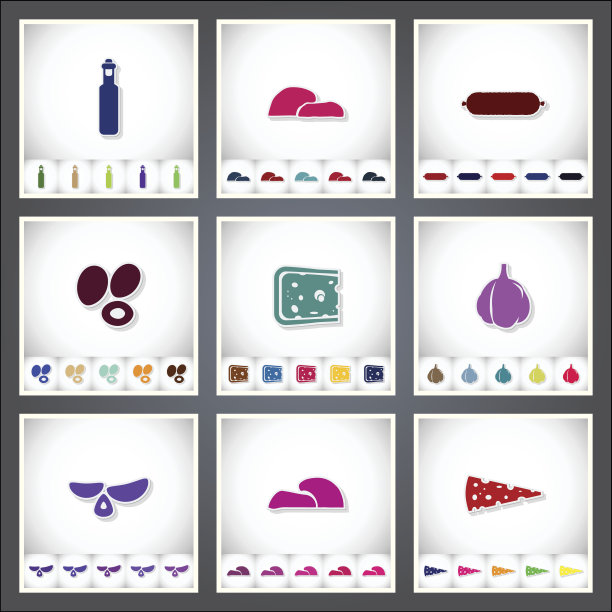 披萨。一套在白色背景上有阴影的扁平贴纸图片下载