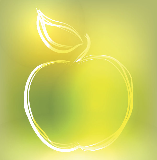 背景与可爱的轮廓绿色苹果，矢量插图图片下载