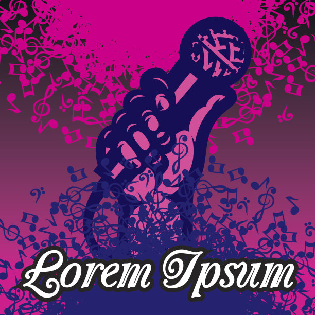 带有手和麦克风的卡拉ok时尚抽象海报素材图片