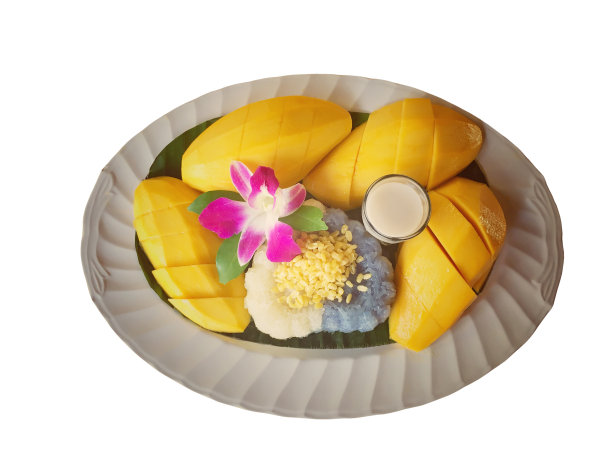 白色背景上的芒果和糯米图片下载