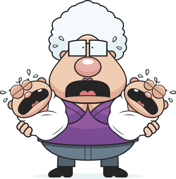 害怕的卡通奶奶和双胞胎图片下载