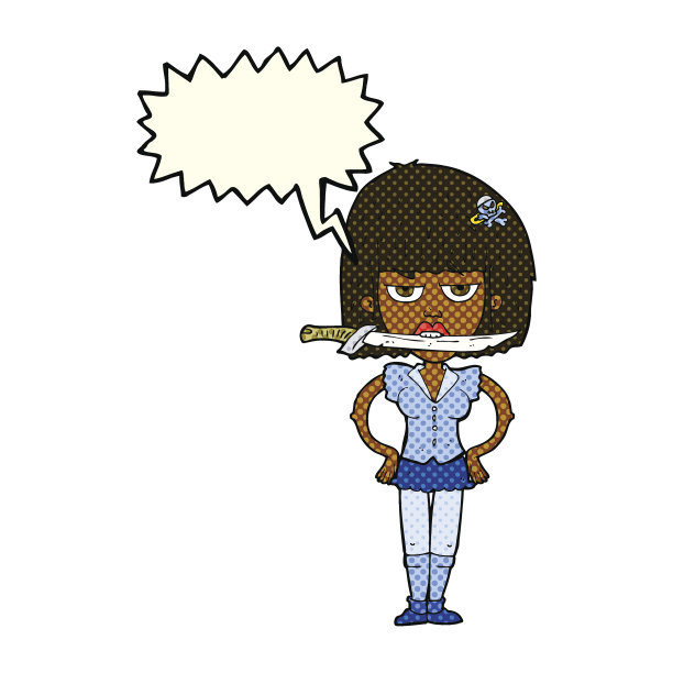 卡通女人用刀夹着牙，说话冒泡图片下载