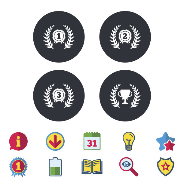 月桂花环奖图标。 获胜者奖杯。图片下载