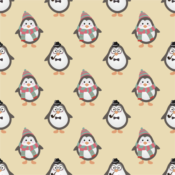 可爱的潮企鹅无缝背景图片下载