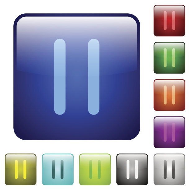 彩色媒体暂停玻璃按钮图片下载