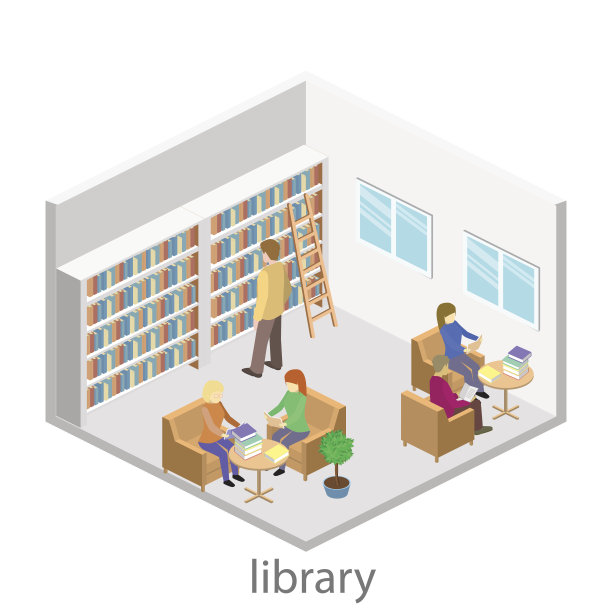 图书馆内部的等距空间图片下载