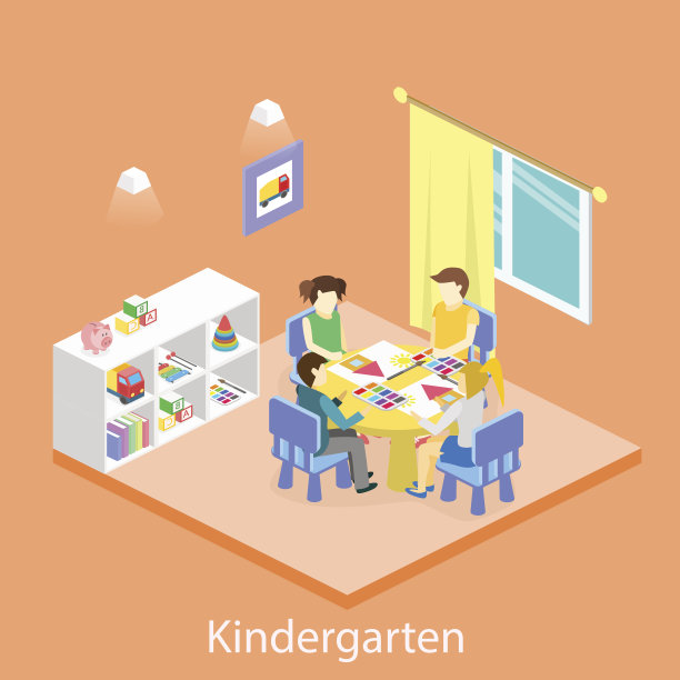 幼儿园室内等距空间。孩子画图片下载