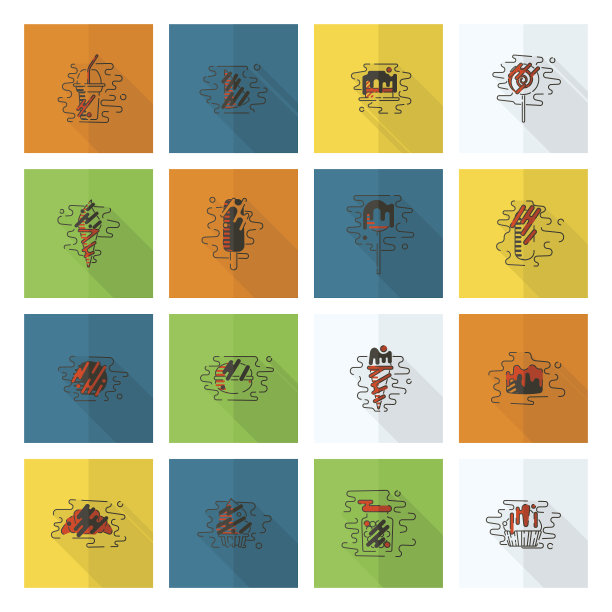 甜点图标设置在现代平面设计风格图片下载