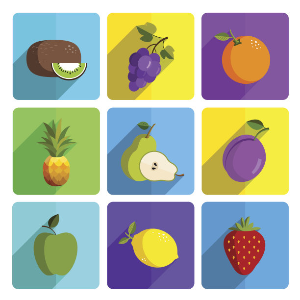 彩色水果图标设置在明亮的背景图片下载