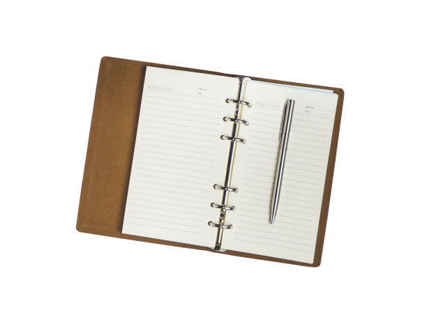 空白皮革笔记本日记与金属笔图片下载