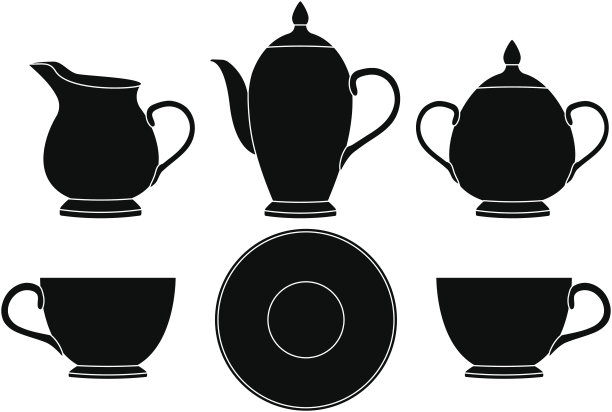 茶具。黑色轮廓图标图片下载