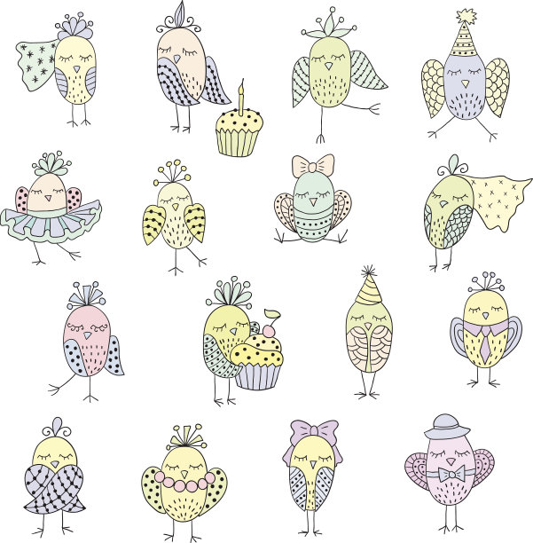 一组可爱的小鸟在不同的行动图片下载