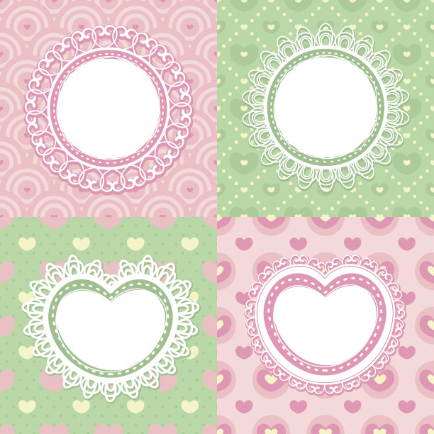 一套花边框架与圆圈和心图片下载
