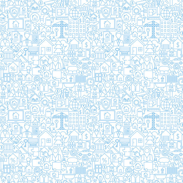 线条房子白色无缝图案素材图片