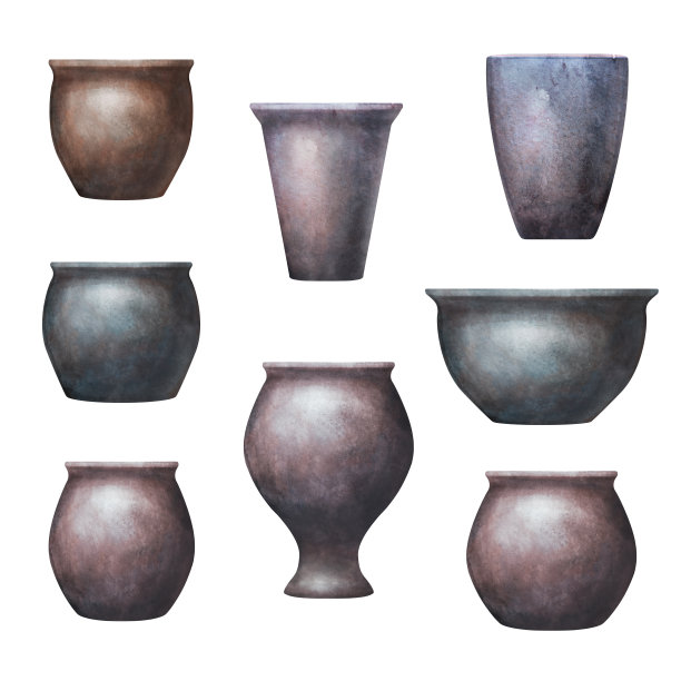 水彩花盆套装，孤立设计元素，园艺剪辑艺术图片下载