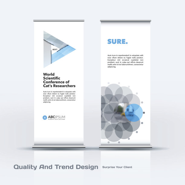 抽象的商业向量集现代卷立条幅设计模板与彩色三角形图片下载