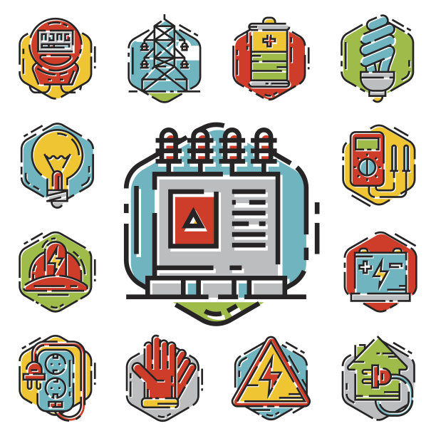 能源轮廓彩色风格和资源图标设置矢量插图电力工业电流图片下载