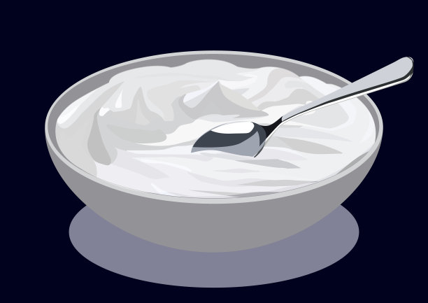 酸奶油在一个碟子用勺子，矢量，孤立图片下载
