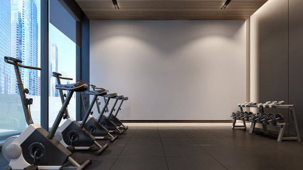 全新现代健身房室内设计，3D渲染素材图片