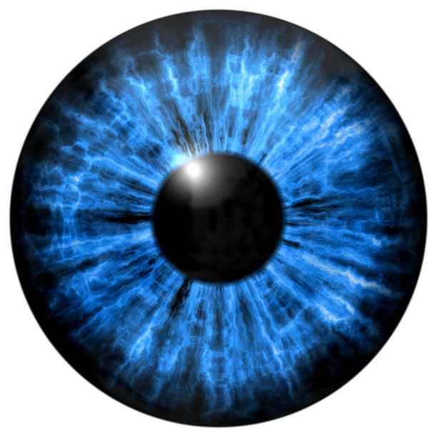 蓝色眼睛虹膜的插图，光线反射。图片下载