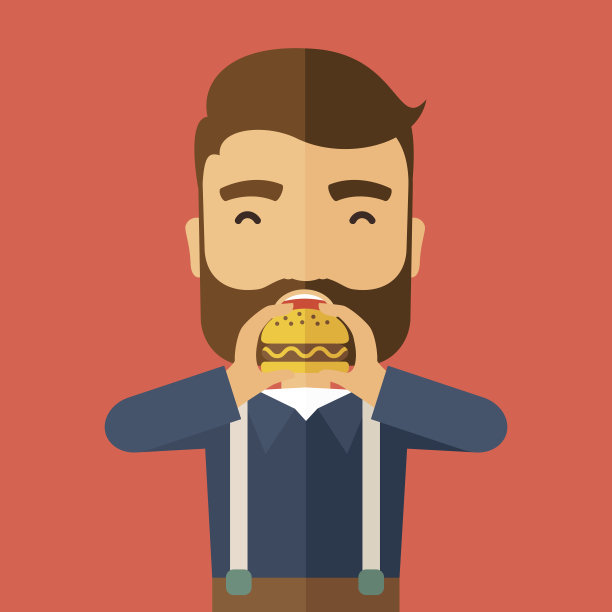 男人开心地吃着汉堡图片下载