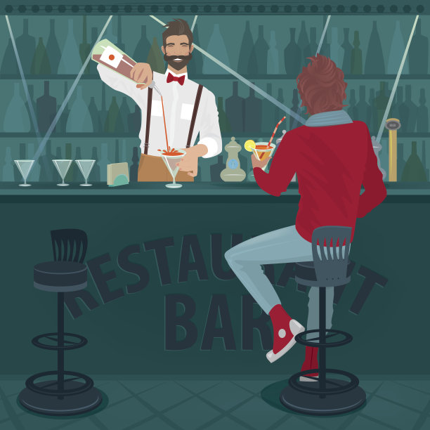 坐在酒保旁边喝鸡尾酒的家伙图片下载