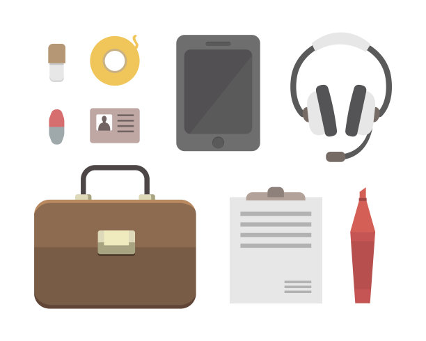 有移动设备和文件的工作场所。办公室个人和业务图标矢量集。工作台与小工具笔记本电脑平面插图图片下载