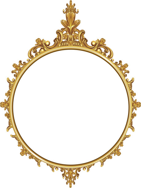 圆形相框，金属金，中间图案向量图片下载