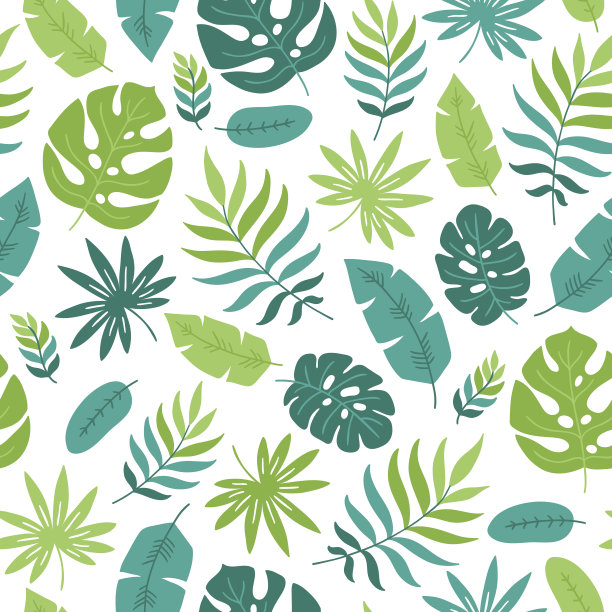 无缝夏季模式与热带叶素材图片