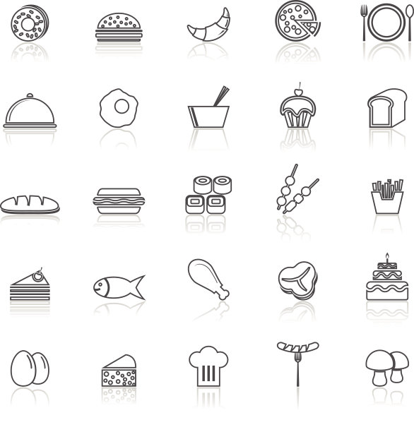 食物线图标与反射在白色图片下载