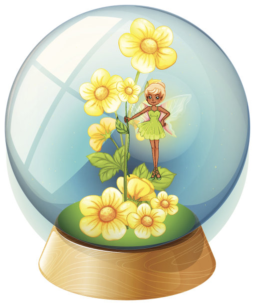 水晶球，粉红色的花和一个仙女图片下载